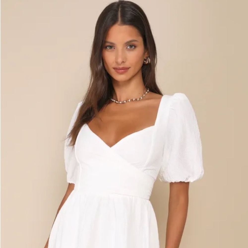 Little Bit In Love White Surplice Puff Sleeve Mini Dress SZ SMALL | worn once